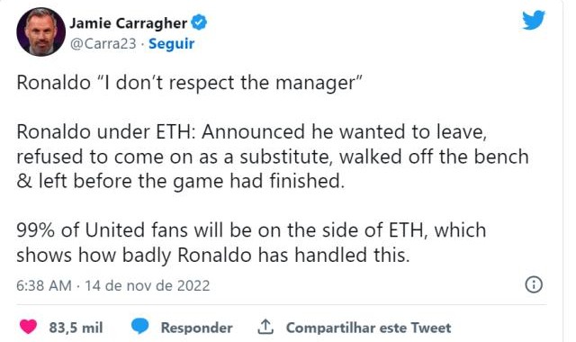 MK体育在线-卡拉格评C罗炮轰：99%曼联球迷会站在滕哈赫一边